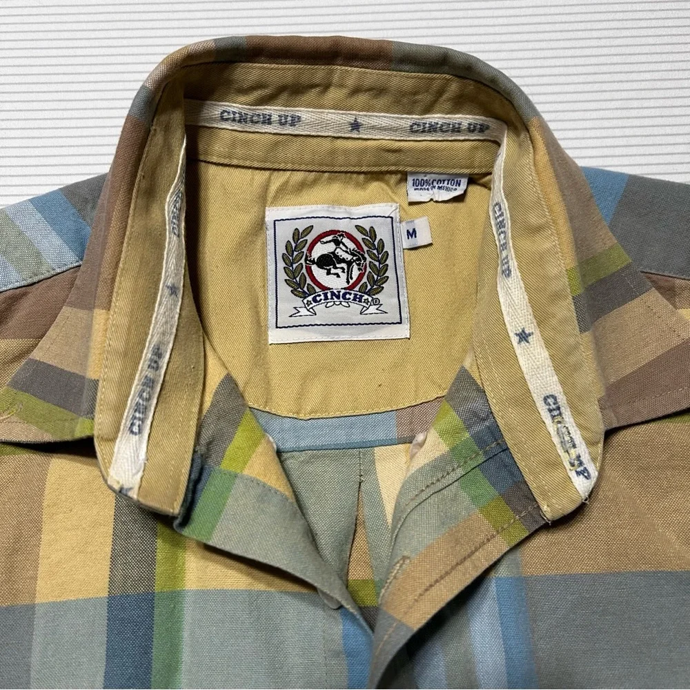Cinch Men’s‎ Shirt Medium Long Sleeve Button Down Miller Style Tan Brown Green